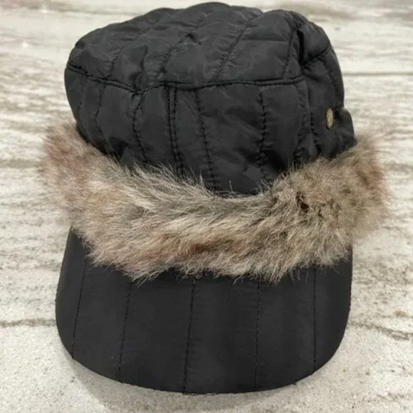 Something Special Black Wool Hat with Faux Fur Trim ZLYC Women Winter Furry Bucket Hat Rolled Brim Faux Fur  main image 2